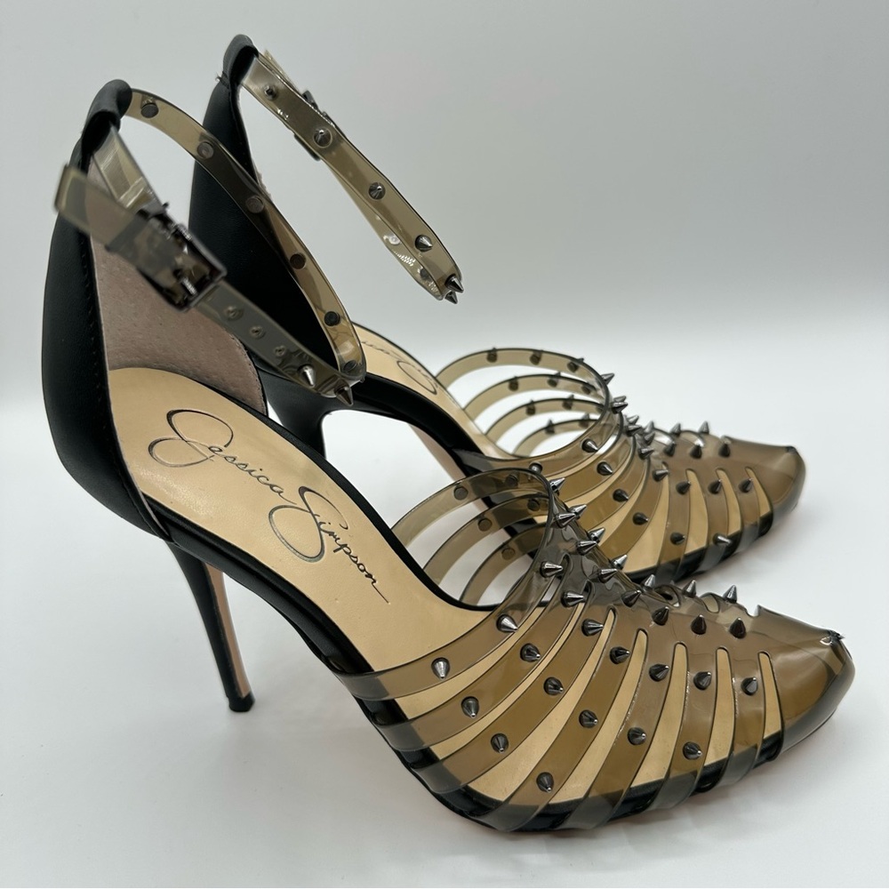 JESSICA SIMPSON Womens Black Caged Westah Almond Stiletto Heeled Sandal 71/2M